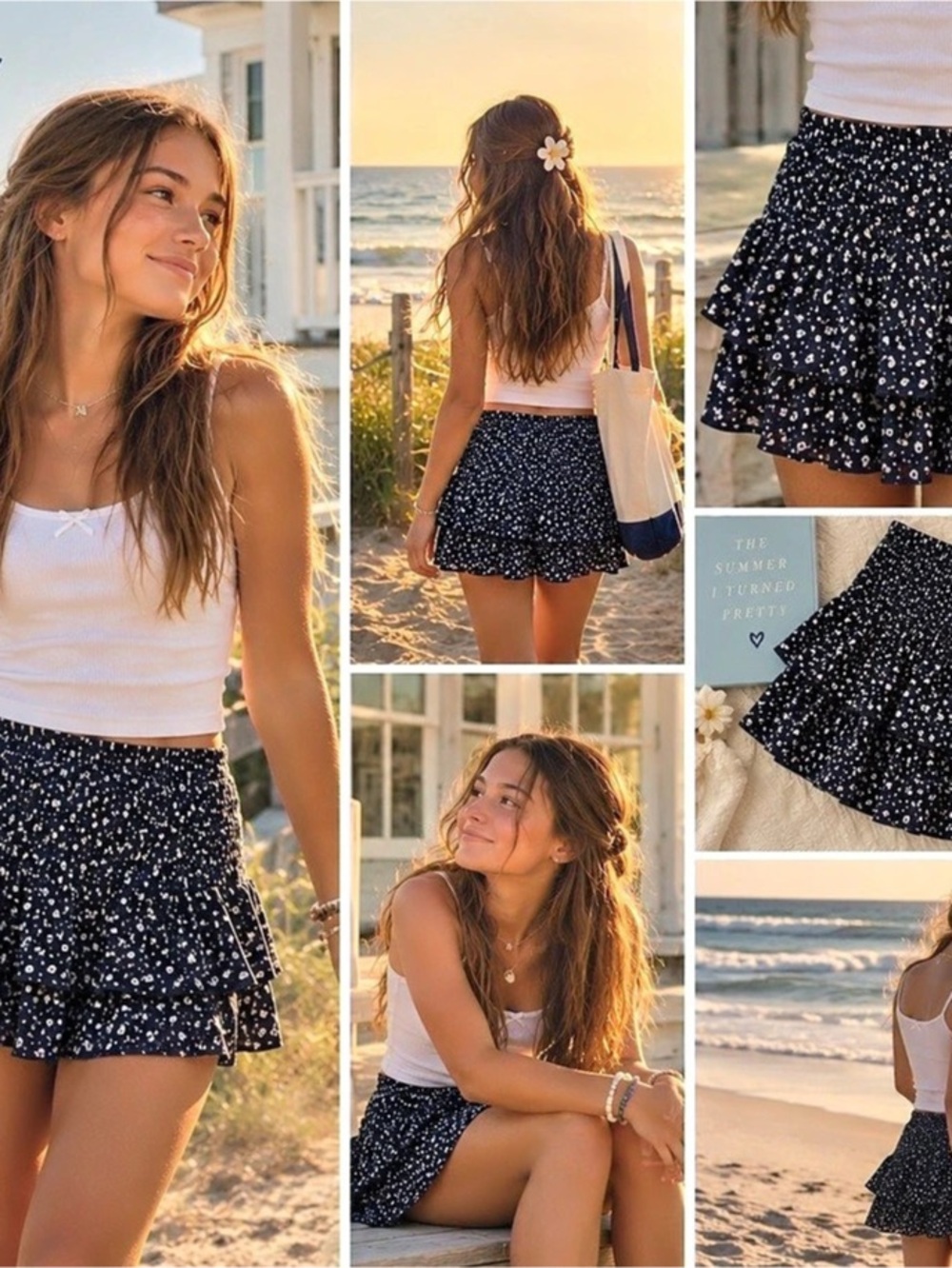 Zara Floral Ruffled Skort Black & White Size 13-14